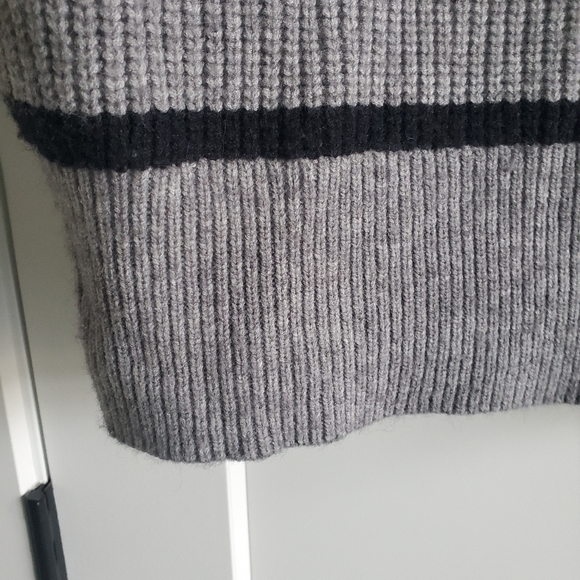 Magaschoni Striped Crew Neck Sweater Fisherman Knit Grey Ribbed Boxy Rel… - Picture 10 of 10